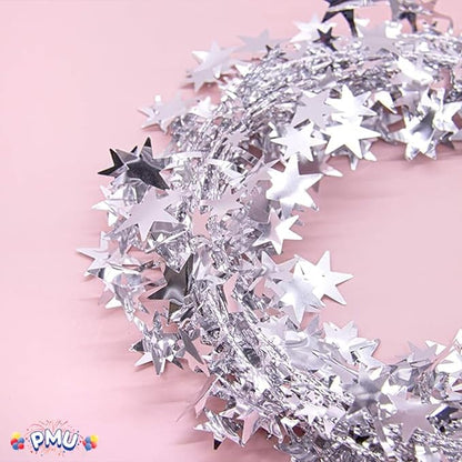 PMU Star Wire Shiny - Garland Halloween, Christmas Party, Wedding, Birthday, Festive Home Decoration Ornament 25ft Tinsel