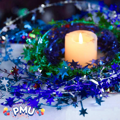 PMU Star Wire Shiny - Garland Halloween, Christmas Party, Wedding, Birthday, Festive Home Decoration Ornament 25ft Tinsel