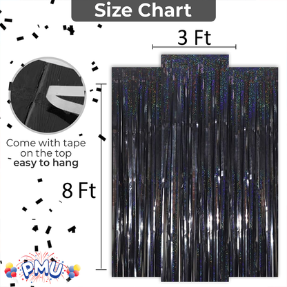 PMU Metallic Fringe Curtains | Metallic Foil Fringe Backdrop Curtains | Fringe Backdrop for Graduation, Birthday Party Decorations, Baby Shower, Disco Party |3ft x 8ft
