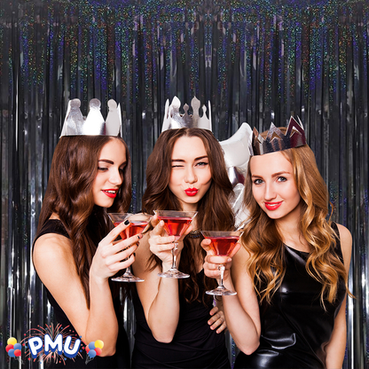 PMU Metallic Fringe Curtains | Metallic Foil Fringe Backdrop Curtains | Fringe Backdrop for Graduation, Birthday Party Decorations, Baby Shower, Disco Party |3ft x 8ft