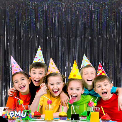 PMU Metallic Fringe Curtains | Metallic Foil Fringe Backdrop Curtains | Fringe Backdrop for Graduation, Birthday Party Decorations, Baby Shower, Disco Party |3ft x 8ft