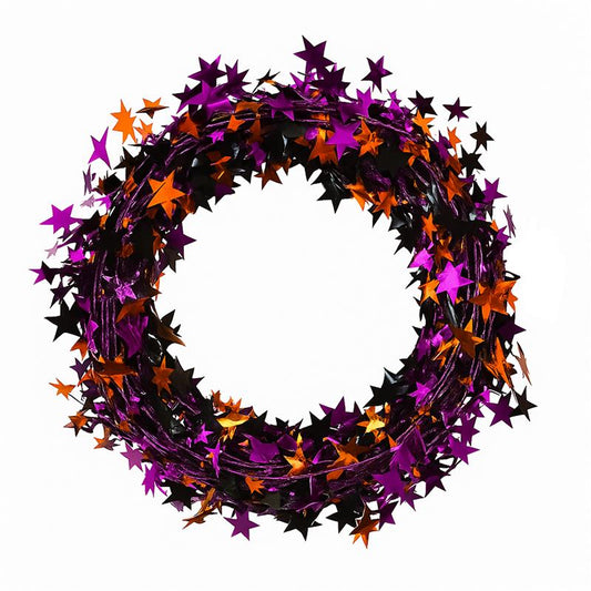 PMU 25 Ft Star Wire Shiny Garland Black,Orange and Purple- Halloween, Wedding, Birthday, Festive Home Decoration Ornament