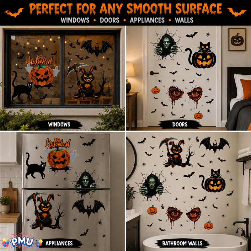 PMU 7 Sheet Halloween Wall Stickers, High-Definition Wall Decal Halloween Decor