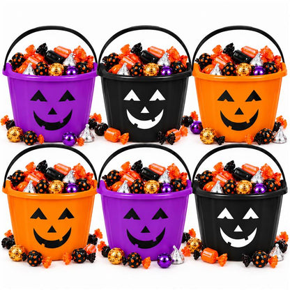 PMU Halloween Jack-O-Lantern Trick or Treat Pail Bucket - Candy Gift Basket for Kids - Pumpkin Plastic Buckets with Handle - Perfect Halloween Décor - 9 Inch