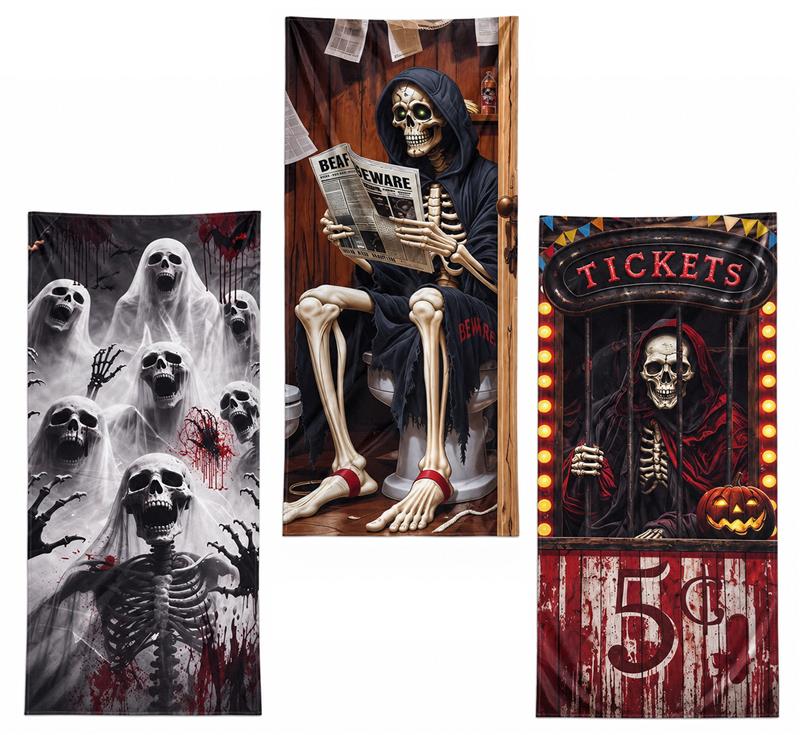PMU 3 Pcs Halloween Door Cover, High-Definition Door Cover Halloween Decor