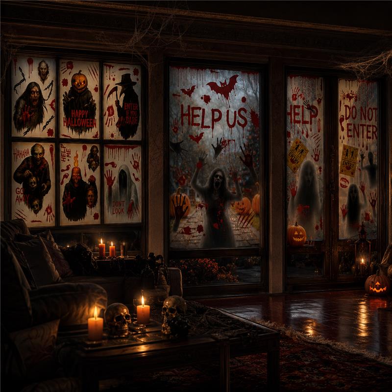 PMU PMU 13 Set Halloween Window Clings, Window Decals, Scary Halloween Decor