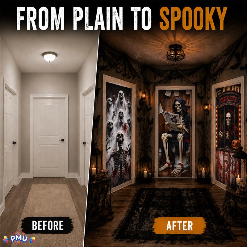 PMU 3 Pcs Halloween Door Cover, High-Definition Door Cover Halloween Decor
