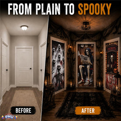 PMU 3 Pcs Halloween Door Cover, High-Definition Door Cover Halloween Decor