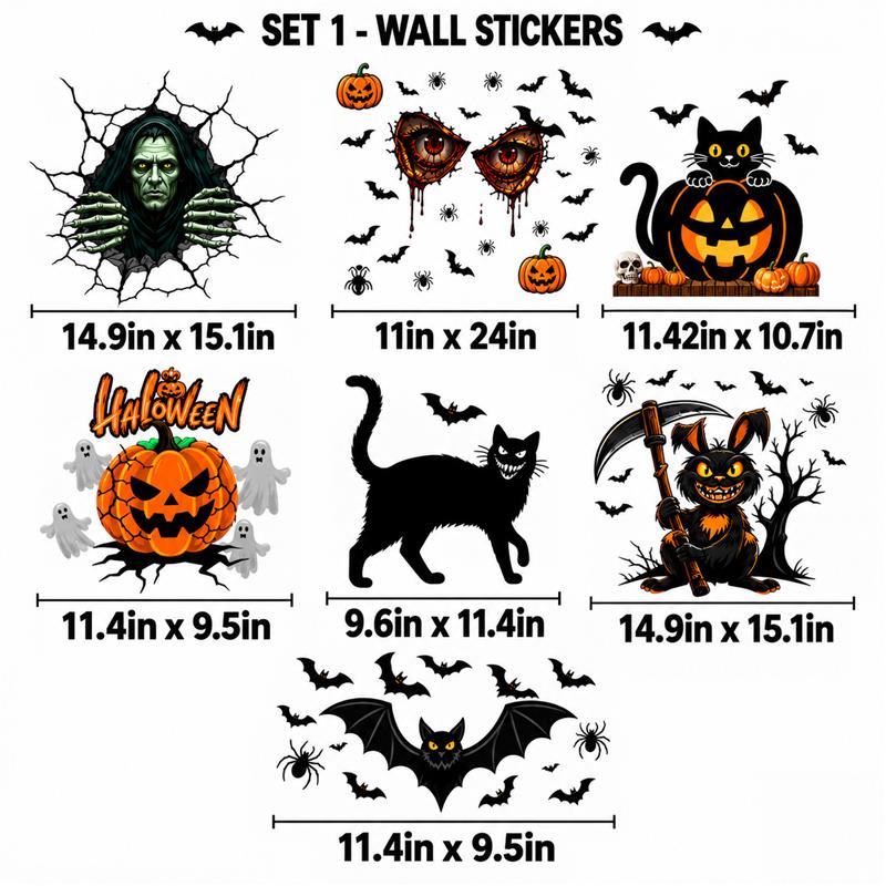 PMU 7 Sheet Halloween Wall Stickers, High-Definition Wall Decal Halloween Decor