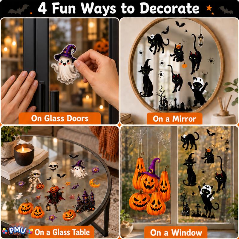 PMU PMU 13 Set Halloween Window Clings, Window Decals, Scary Halloween Decor