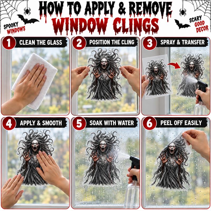 PMU PMU 13 Set Halloween Window Clings, Window Decals, Scary Halloween Decor