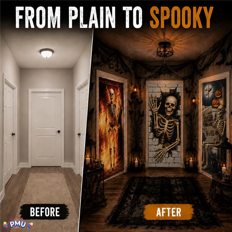 PMU 3 Pcs Halloween Door Cover, High-Definition Door Cover Halloween Decor