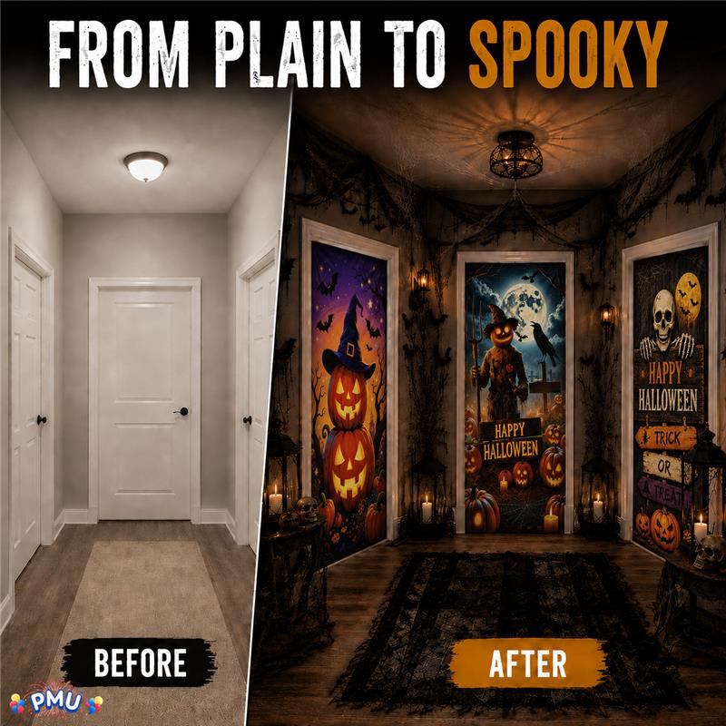 PMU 3 Pcs Halloween Door Cover, High-Definition Door Cover Halloween Decor