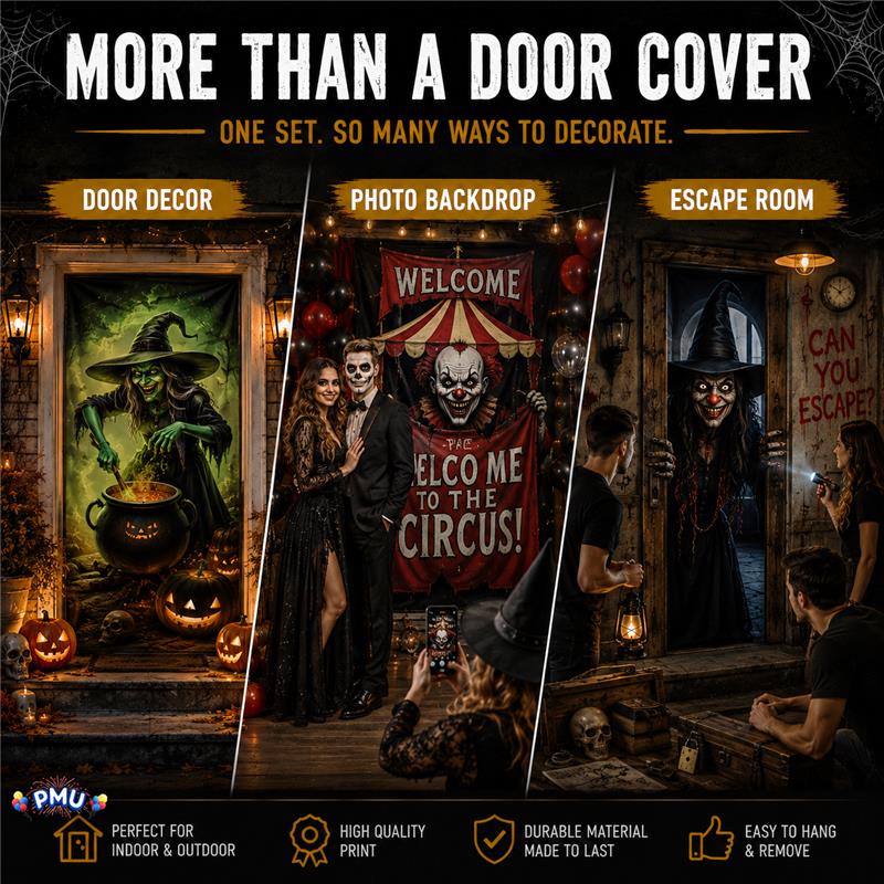 PMU 3 Pcs Halloween Door Cover, High-Definition Door Cover Halloween Decor