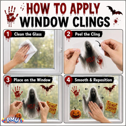 PMU PMU 13 Set Halloween Window Clings, Window Decals, Scary Halloween Decor