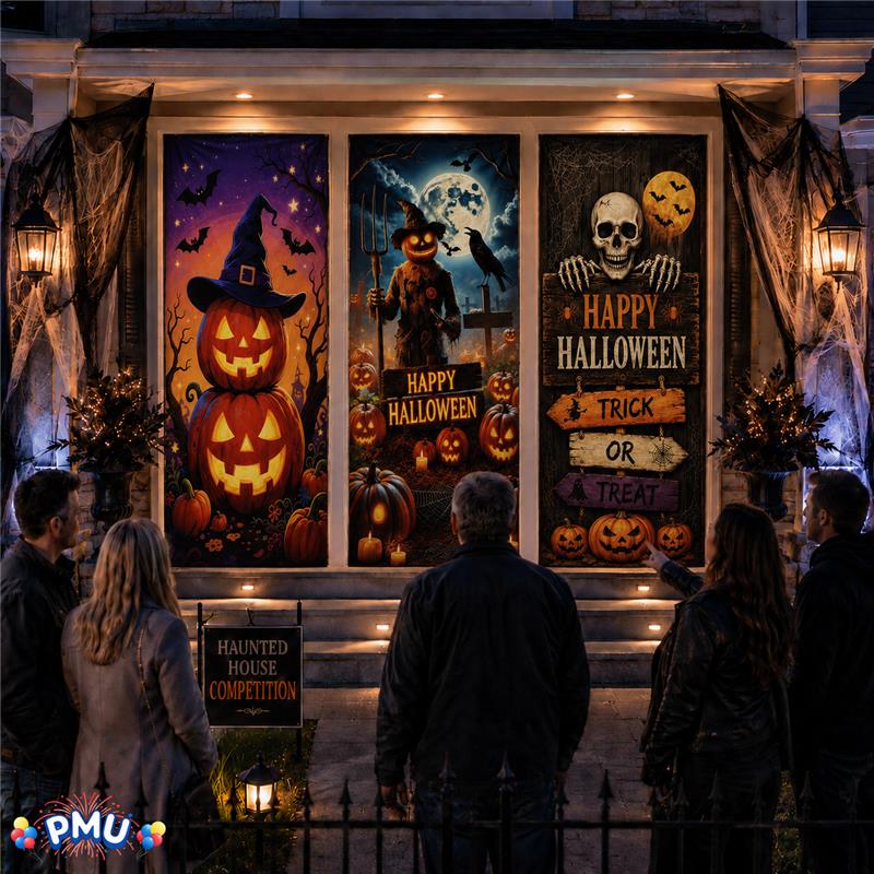 PMU 3 Pcs Halloween Door Cover, High-Definition Door Cover Halloween Decor