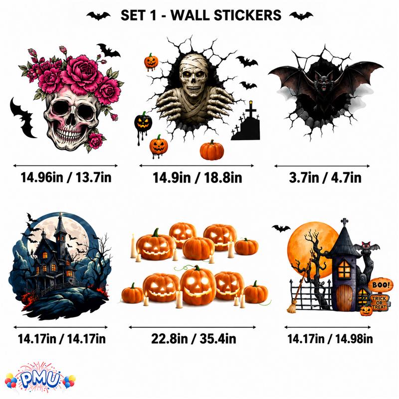 PMU 7 Sheet Halloween Wall Stickers, High-Definition Wall Decal Halloween Decor