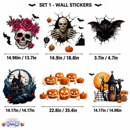 PMU 7 Sheet Halloween Wall Stickers, High-Definition Wall Decal Halloween Decor
