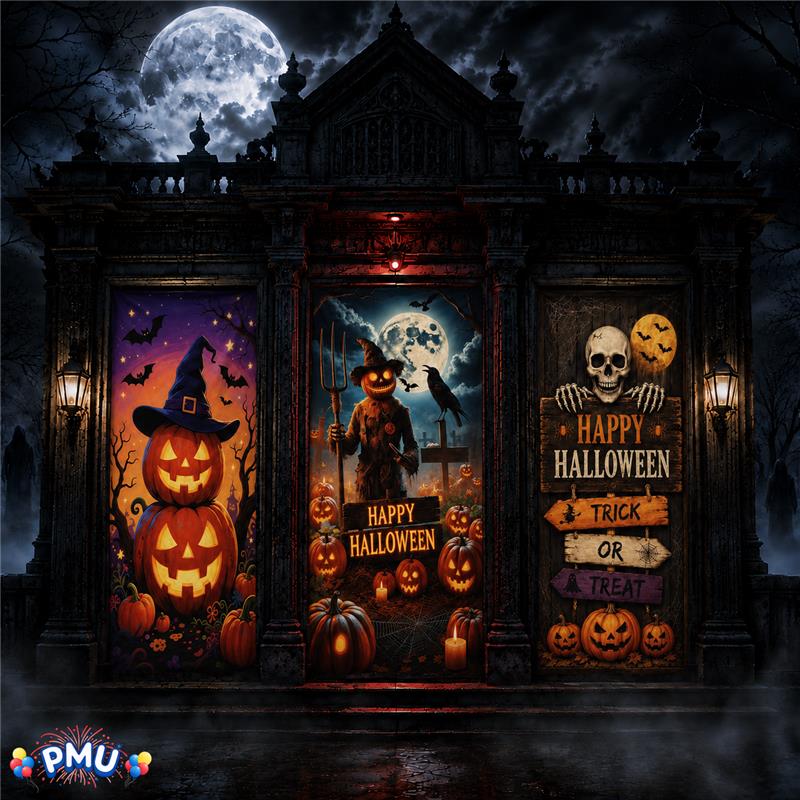 PMU 3 Pcs Halloween Door Cover, High-Definition Door Cover Halloween Decor