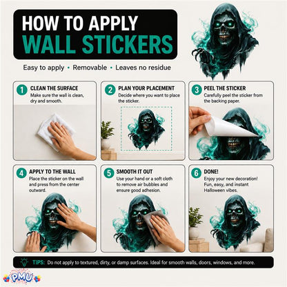 PMU 7 Sheet Halloween Wall Stickers, High-Definition Wall Decal Halloween Decor