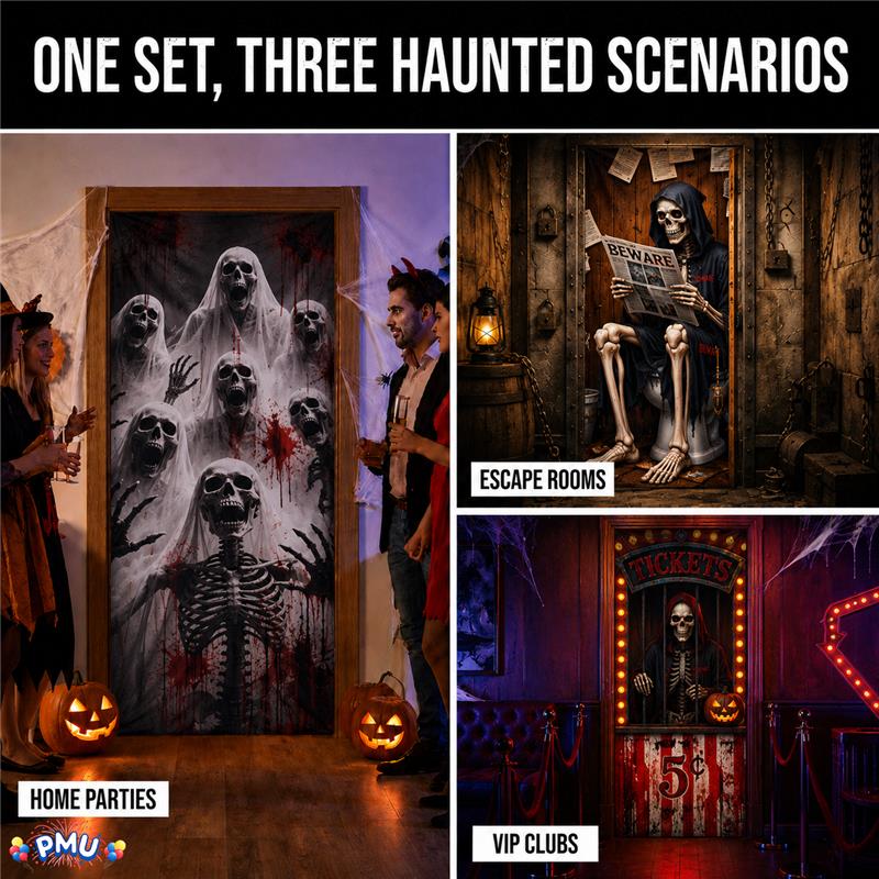 PMU 3 Pcs Halloween Door Cover, High-Definition Door Cover Halloween Decor