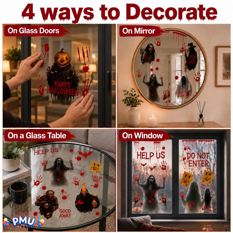 PMU PMU 13 Set Halloween Window Clings, Window Decals, Scary Halloween Decor