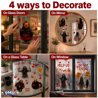 PMU PMU 13 Set Halloween Window Clings, Window Decals, Scary Halloween Decor