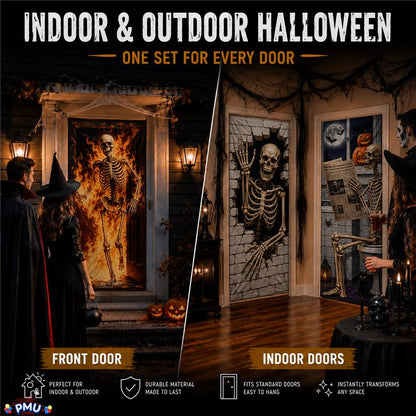 PMU 3 Pcs Halloween Door Cover, High-Definition Door Cover Halloween Decor