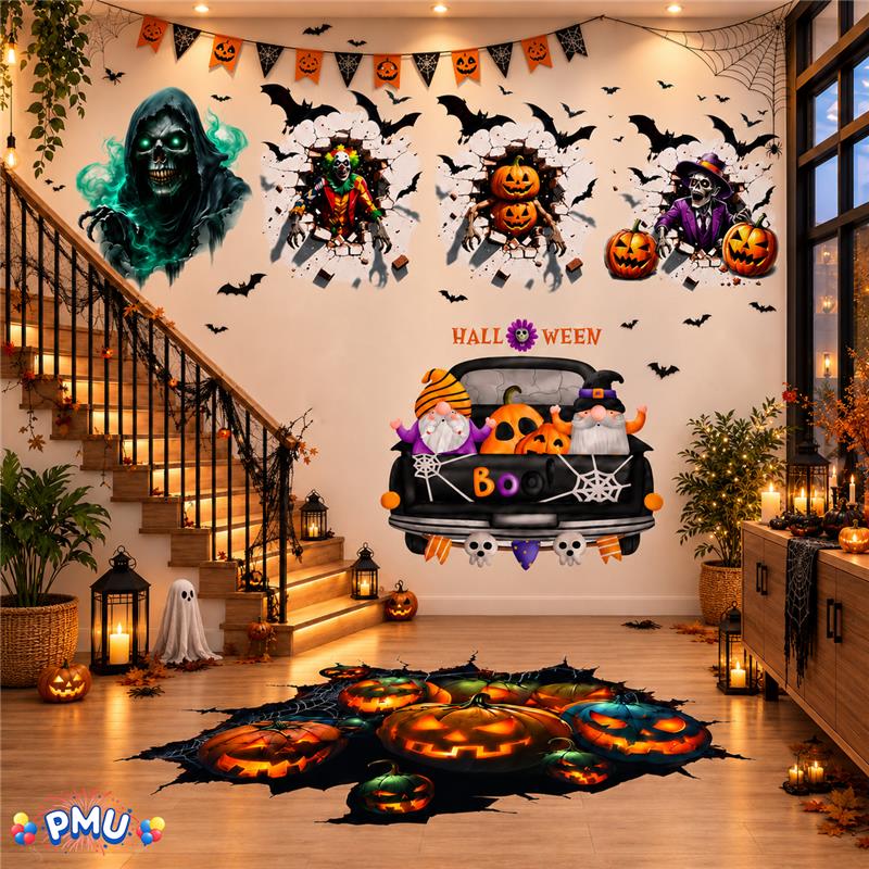 PMU 7 Sheet Halloween Wall Stickers, High-Definition Wall Decal Halloween Decor