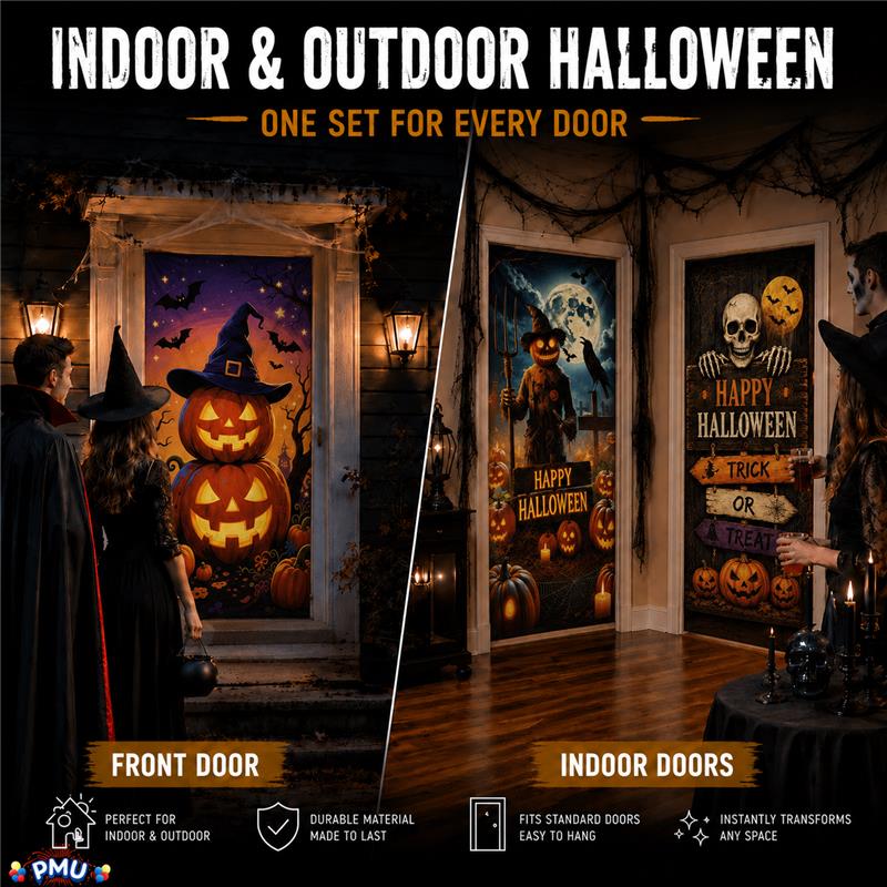 PMU 3 Pcs Halloween Door Cover, High-Definition Door Cover Halloween Decor