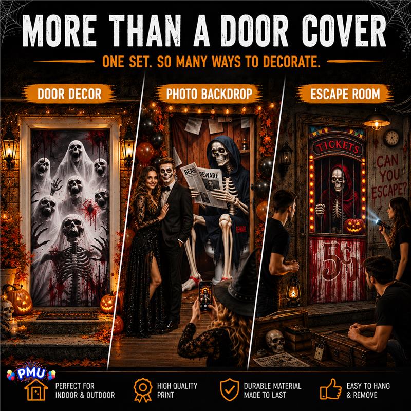 PMU 3 Pcs Halloween Door Cover, High-Definition Door Cover Halloween Decor