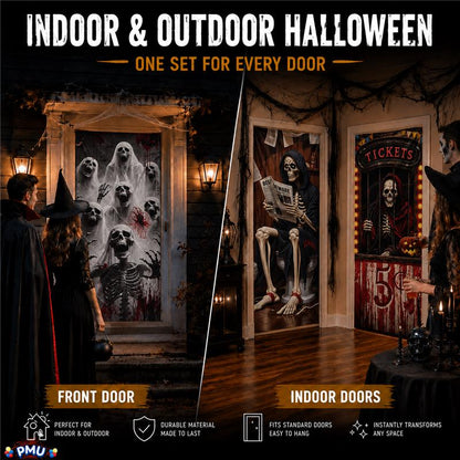 PMU 3 Pcs Halloween Door Cover, High-Definition Door Cover Halloween Decor