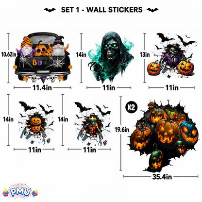 PMU 7 Sheet Halloween Wall Stickers, High-Definition Wall Decal Halloween Decor
