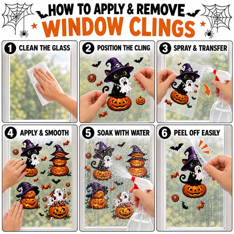 PMU PMU 13 Set Halloween Window Clings, Window Decals, Scary Halloween Decor
