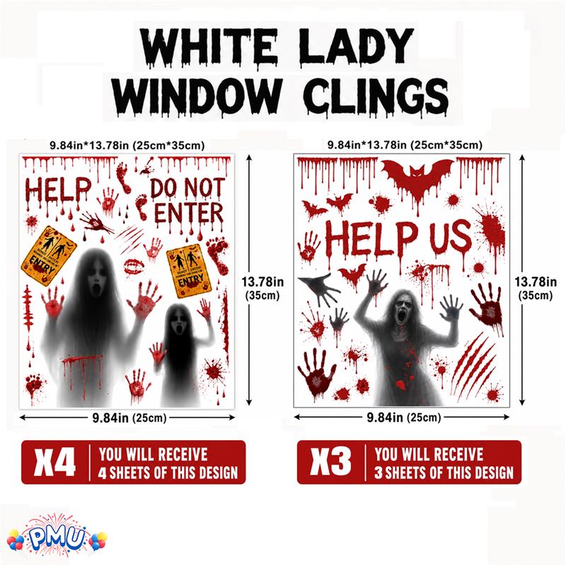 PMU PMU 13 Set Halloween Window Clings, Window Decals, Scary Halloween Decor