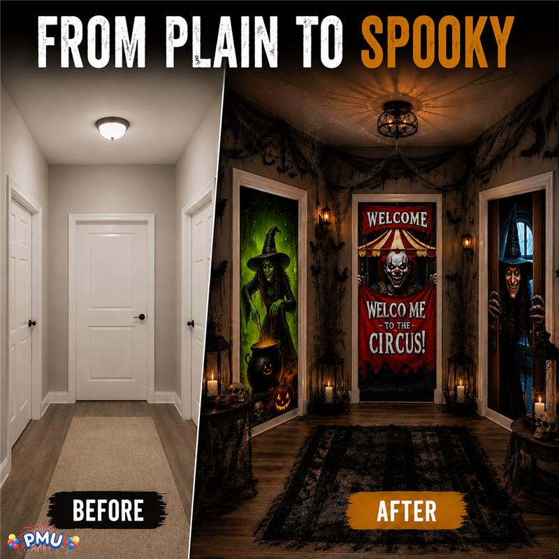 PMU 3 Pcs Halloween Door Cover, High-Definition Door Cover Halloween Decor
