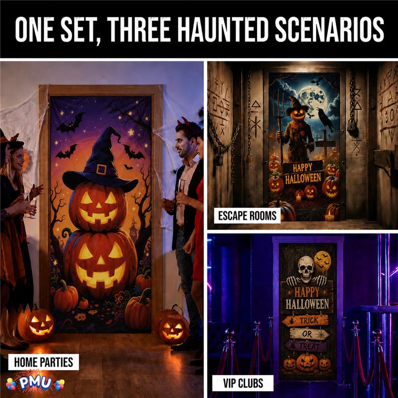 PMU 3 Pcs Halloween Door Cover, High-Definition Door Cover Halloween Decor