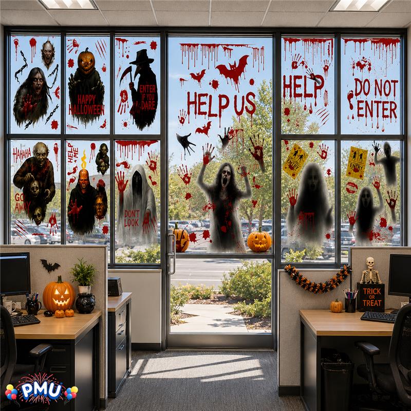 PMU PMU 13 Set Halloween Window Clings, Window Decals, Scary Halloween Decor