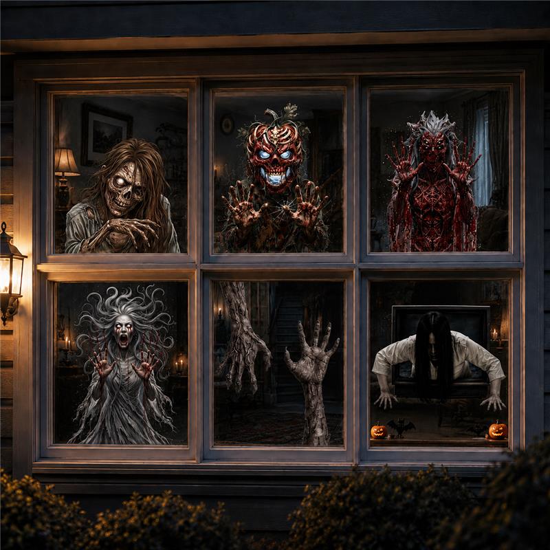 PMU PMU 13 Set Halloween Window Clings, Window Decals, Scary Halloween Decor