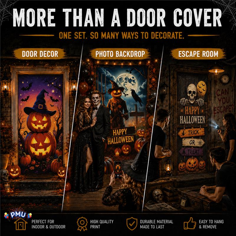 PMU 3 Pcs Halloween Door Cover, High-Definition Door Cover Halloween Decor