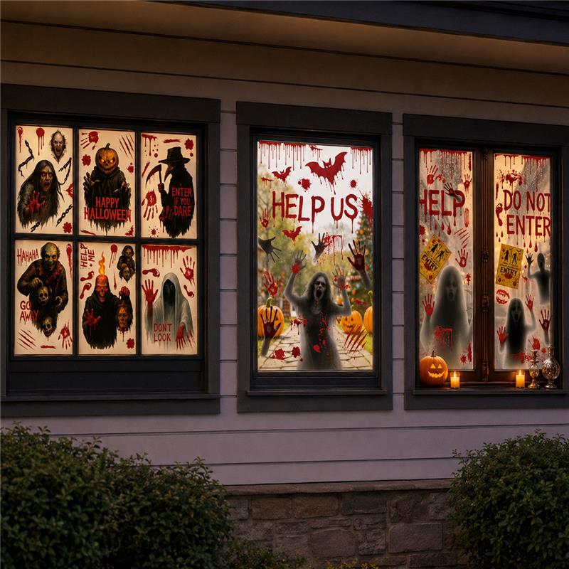PMU PMU 13 Set Halloween Window Clings, Window Decals, Scary Halloween Decor