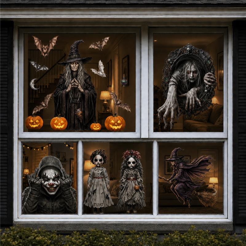 PMU PMU 13 Set Halloween Window Clings, Window Decals, Scary Halloween Decor