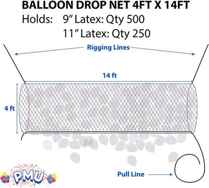 PMU Balloon Release - Reusable Balloon Netting - Balloon Drop Release for Birthday Celebration, Graduation, New Year’s Eve Party Supplies