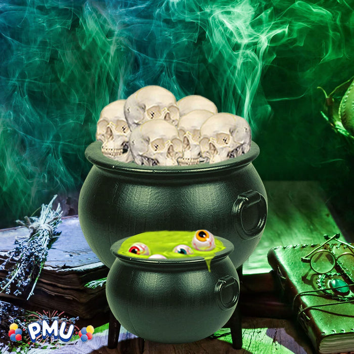 PMU Halloween Cauldron - Cauldron Plastic Pot & Bucket - Halloween Party Favors & Supplies - Perfect Kitchen & Home Décor - Candy Holder for Kids, 16 &12 (inches) Witches Green