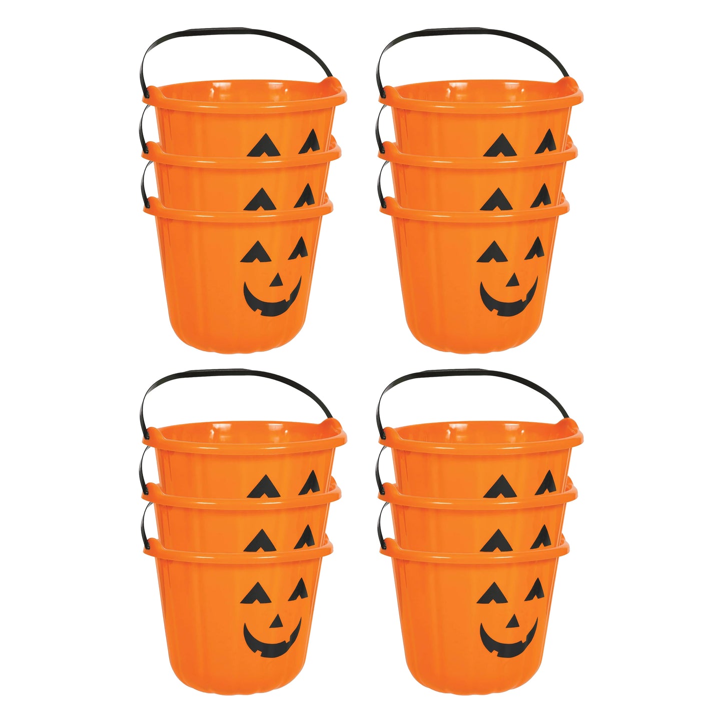 PMU Halloween Jack-O-Lantern Trick or Treat Pail Bucket - Candy Gift Basket for Kids - Pumpkin Plastic Buckets with Handle - Perfect Halloween Décor - 9 Inch