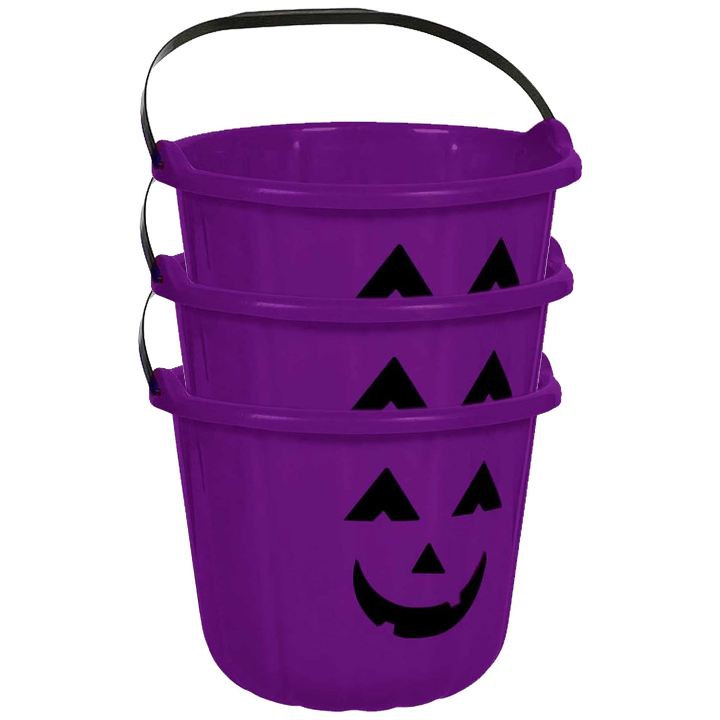 PMU Halloween Jack-O-Lantern Trick or Treat Pail Bucket - Candy Gift Basket for Kids - Pumpkin Plastic Buckets with Handle - Perfect Halloween Décor - 9 Inch