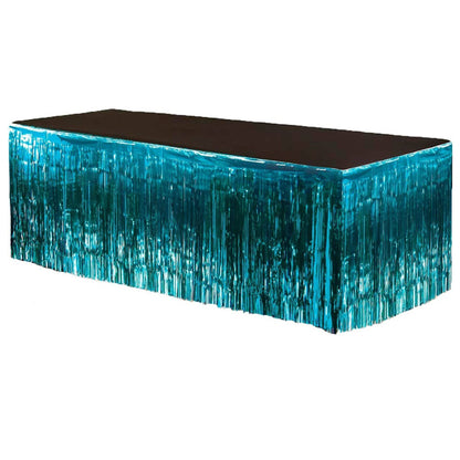 PMU Table Skirt Tinsel Foil 9 ft x 29 inches Party Favor Supplies, Decoration Fringe, Tinsel Table Skirt, Metallic Table Skirt, Foil Fringe Table Skirt