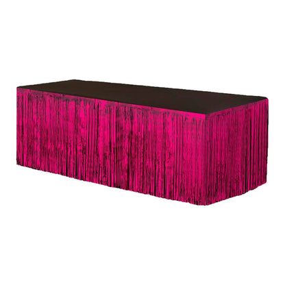 PMU Table Skirt Tinsel Foil 9 ft x 29 inches Party Favor Supplies, Decoration Fringe, Tinsel Table Skirt, Metallic Table Skirt, Foil Fringe Table Skirt
