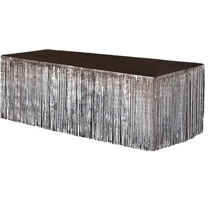 PMU Table Skirt Tinsel Foil 9 ft x 29 inches Party Favor Supplies, Decoration Fringe, Tinsel Table Skirt, Metallic Table Skirt, Foil Fringe Table Skirt