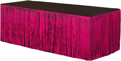 PMU Table Skirt Tinsel Foil 9 ft x 29 inches Party Favor Supplies, Decoration Fringe, Tinsel Table Skirt, Metallic Table Skirt, Foil Fringe Table Skirt